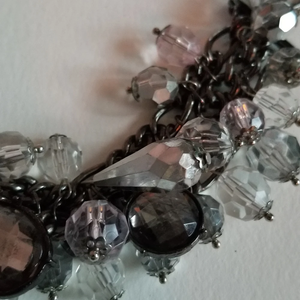 Charm bracelet crystals dark silver tone metal